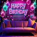 Neon Happy Birthday Banner Glow in The Dark Party Photography Backdrops Neon Happy Birthday Party Decoration Banner for Kids Boys Girls Photo Backdrop Photo Prop 71x43 In UV Blacklight