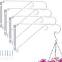 4 Pcs 9" Swivel Hanging Planter Bracket White Metal Plant Hanger, Double Hook Design for Hang Bird Feeders Wind Chimes Flower Baskets Lanterns Versatile Hanging Brackets Indoor Outdoor Use