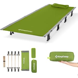 KingCamp Ultralight Camping Cot, Portable Folding Tent Camping Cot, 265 Lbs Heavy Duty Sleeping Cot with Pillow for Adults Outdoor Backpacking Travel Hiking, Green