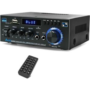 AK45 Stereo Home Audio Amplifier, 5.0 Mini Bluetooth Receiver, 300W *2 Blutooth HiFi Stereo Power Amplifier 2.0 Channel RMS 40W x 2 Home Stereo System with Remote Control Amp W/MIC,USB, RCA,FM Radio