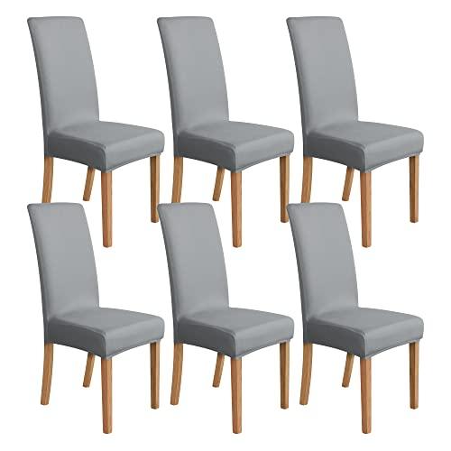 Amazon Basics Dining Chair Covers, Stretch Parson/Dining Chair Slipcover, Removable Washable Chair Protector for Home/Restaurant/Banquet, Light Grey, 6-Pack