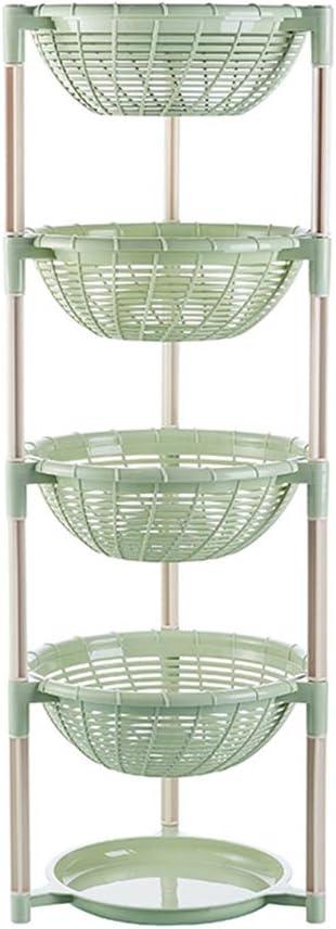Multifunctional Plastic Storage Basket Floor Tripod Kitchen Vegetable and Fruit Storage Rack Drain Rack (Green, 4 layers)
