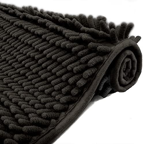 Eanpet Chenille Bath Mat Non-Slip Microfiber Floor Mat Baby Bath Mat for Kids Ultra Soft Washable Bathroom Dry Fast Water Absorbent Shower Mat Area Rugs (20 x 29, Black)