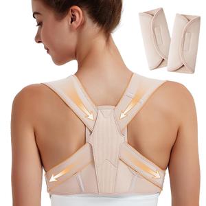 SHAPERKY Posture Corrector for Women and Men: Adjustable & Breathable Upper Back Brace - Posture Support for Sitting Work & Daily Use (L/XL) (Beige)