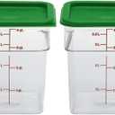 Cambro Food Storage Container with Lid (2 Pack) - Classic Series Square with Green Lid - 4 QT (Quart) - Commercial Grade for Food Prep (Clear)