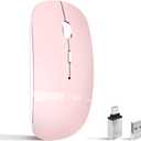 Wireless Mouse for Laptop, Bluetooth Mouse for MacBook Pro/Air/Mac/iPad/Chromebook/Computer -Rechargeale Dual Mode(USB 2.4Ghz + Bluetooth 5.2) Silent Cordless Mice with USB C Adapter,Pink