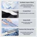 [3-in-1] Extendable Ice Scraper and Snow Brush for Car Windshield, Upgraded 360 Pivoting Brush Head with Comfortable Foam Grip - Detachable Snow Removal Tool for Truck, SUV, and Vehicle Windows (Gray)