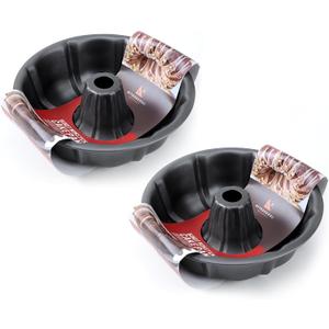 KITESSENSU 9 inch Non-Stick Cake Pans Set of 2, 12 Cups Premium Fluted Cake Pans for baking, Heavy Duty Carbon Steel Tube Pan Baking Mold, Gray