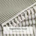 Linen Texture Shower Curtains for Bathroom Sage Green Boho Natural Striped Shower Curtain with Tassel 72W X 84L