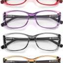 2 x IVNUOYI 4 Pack Reading Glasses Blue Light Blocking Readers for Women,Fashion Pattern Print Eyeglasses with Spring Hinge