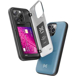 TORU CX Hybrid for iPhone 15 Pro Max Wallet Case | Dual Layer Slim Protective Hard Cover with Hidden 2-Credit Card Slot Holder - Blue