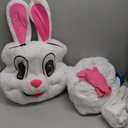To.beone Easter Bunny Mascot Costume with Blue Vest and Yellow Bow Tie, Adult Size Rabbit Character Suit for Events and Parties