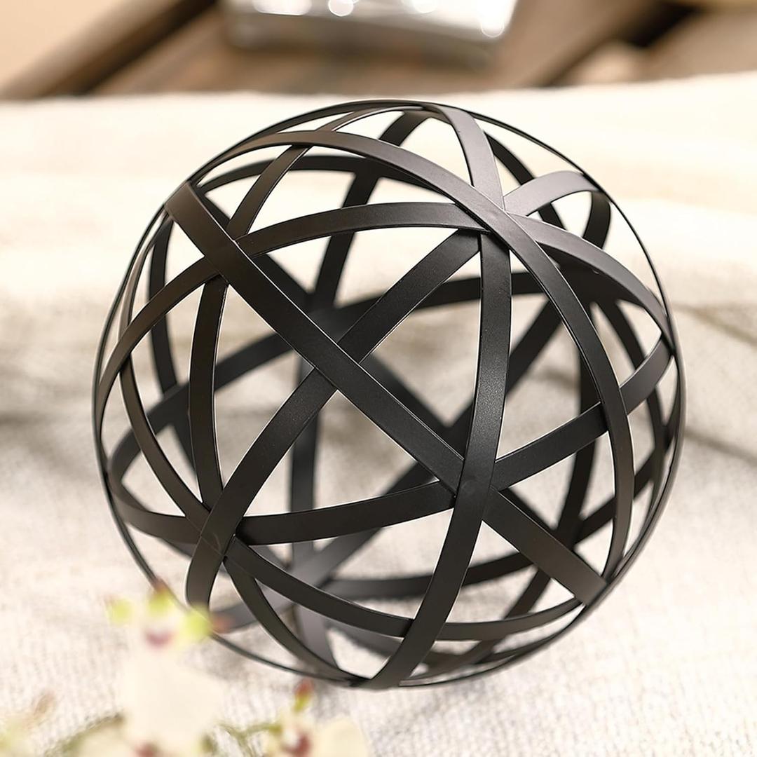 6.2" Black Metal Decorative Sphere - Home Decor Centerpiece & Coffee Table Accent