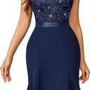 Miusol Women's Elegant V Neck Sequin Glitter Lace Ruffle Style Cocktail Prom Dress, Medium