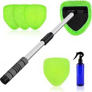 XINDELL 29-inch Windshield Cleaner Tool – Car Interior Window Cleaning Kit with Extended Long Handle & 4 Microfiber Pads, Auto Wiper Windshield Brush for Car, Trucks, SUVs, RVs & Home