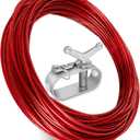 Belleone Swimming Pool Cover Cable and Winch Kit - 100ft Plastic-Coated Steel Pool Cover Wire & Aluminum Spring Loaded Pool Cover Ratchet for Above Ground Swimming Pool Winter Safe (Red)