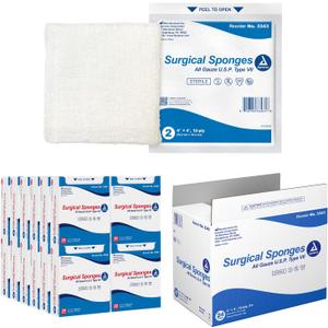 Dynarex Surgical Gauze Sponges - Absorbent Cotton Fabric with Folded Edges - Soft, Durable, Individually Wrapped Dressing - 4x4, 12-Ply, Sterile 2's - 25 Pouches Per Box, Case of 24 Boxes