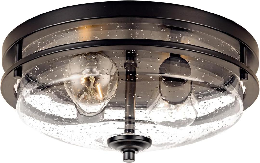 Edwarmlux Flush Mount Ceiling Lights, 2-Light Farmhouse Close to Ceiling Light, Industrial Ceiling Lighting Fixture for Kitchen Hallway Bedroom Living Room Stairways Porch (Black)