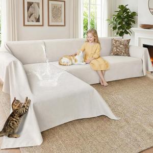 CAPALOCA Anti-Scratch Sectional Couch Covers for Sofa, 2 Pcs Water Resistant Couch Cover L Shape for Dog & Cat Pet-Friendly Non Slip Sofa Slipcovers Washable, 71"x 110" + 71"x 118", Beige