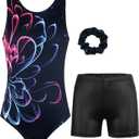 MODAFANS Gymnastics Leotards for Girls Sparkly Dance Unitards Biketards Black Activewear for Girls 4-13Years