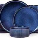 famiware Star Plates and Bowls Sets, Modern Stoneware Dinnerware Sets for 6, 18-Piece Kitchen Dish Set - Chip and Scratch Resistant, Microwave and Dishwasher Safe Tableware, Nebulas Blue