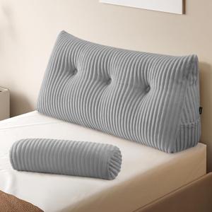 Z-hom Large Wedge Pillow Headboard, Twin Triangular Headboard Pillow, Reading Pillow Bed with a Roll Pillow for Bed Sitting Up Sleeping, Backrest Cushion Headboard Gap Pillow for Back, Light Gray