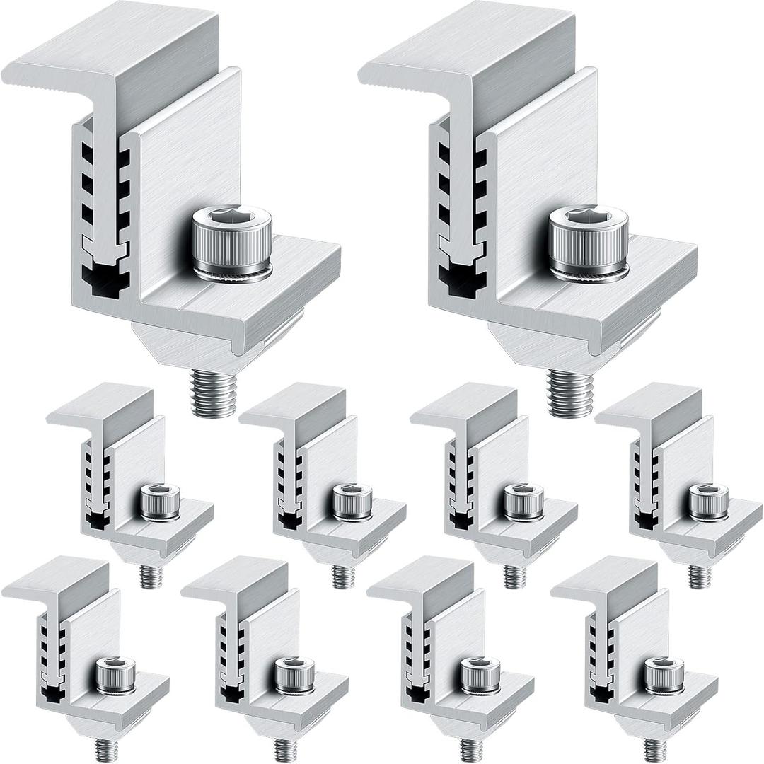 Zhengmy Solar Panel End Clamp Mounting Z Bracket Mid Clamps Aluminum Rail End Clamps Clips Adjustable Panels Grounding Gutter Kit for Pv Mounting System Install Hardware Fasteners Accessory(6 Pack)