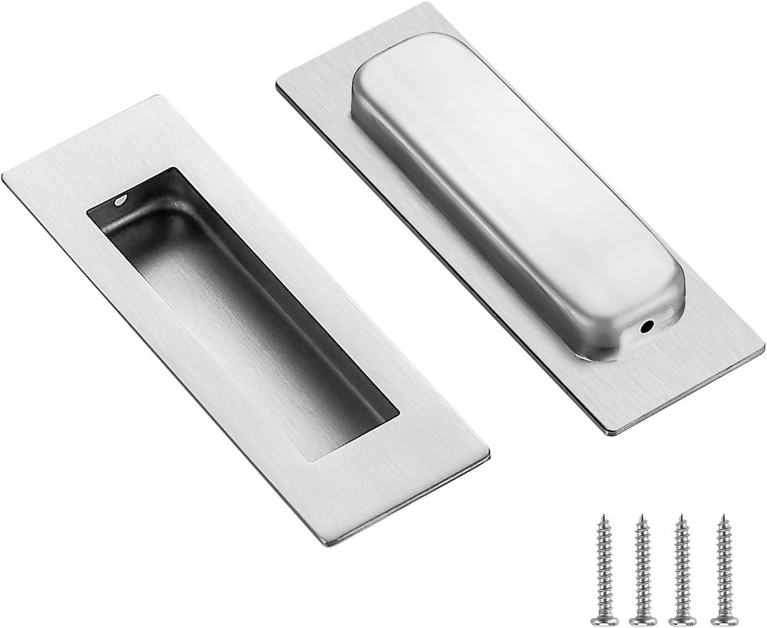 Ravinte Sliding Closet Door Handles Flush Pulls Recessed Finger Pulls for Sliding Barn Door Square Cabinet Handles Stainless Steel (Brushed Nickel, 150mm, 2 Pack)