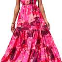 PRETTYGARDEN Women's Summer Floral Maxi Dress Knot One Shoulder Sleeveless Ruffle Flowy Boho Beach Wedding Guest Dresses (Rose Red Big Floral, Medium)
