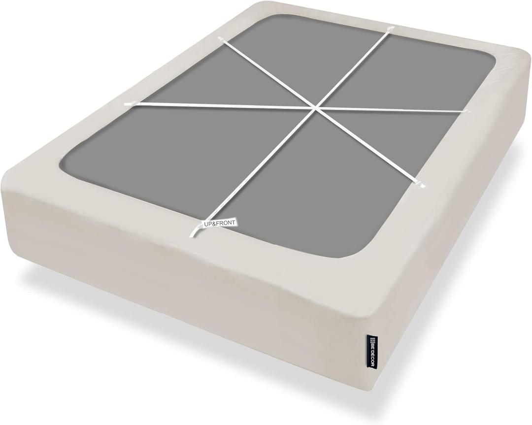 Bedecor 4-9 Inches Box Spring Cover Queen Size Beige Cream/ Taupe with Stretchy Fabric Bed Frame Cover Wrap Around 4 Sides Elastic Bed Skirt Alternative Boxspring Cover Queen/ Queen XL