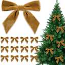 12 Pcs Christmas Velvet Bows 6 x 6 Inch Xmas Velvet Ribbon Bows Vintage Christmas Twist Tie Bows for Christmas Home Garland Wreath Gift Wrapping Decorations (Khaki, Width of 1.57")