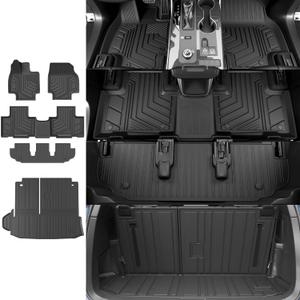 Xipoo Cargo Mat Compatible with 2020-2025 Toyota Highlander Floor Mat Trunk Mat Replacement for 20-25 Highlander Accessories (Fit 2020-2025 Toyota Highlander,Cargo Mat with Backrest Mat+Floor Mats)