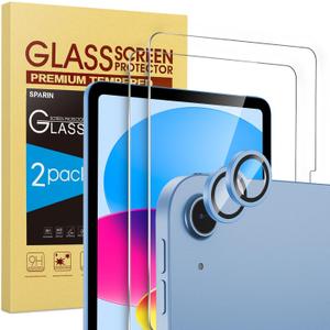 SPARIN 2+2 Pack Screen Protector for iPad (A16) 11th/ 10th Generation (11”/ 10.9”) + Camera Lens Protector, Tempered Glass/ Case Friendly/ Anti Scratch/ Apple Pencil Compatible-Blue