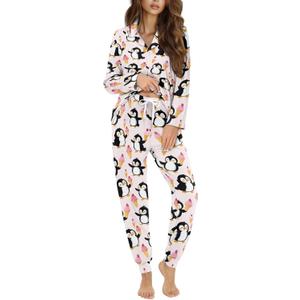 Women's Pajama Sets Long Pants, Casual Long Sleeve Button Up Loungewear, Comfy Sleepwear Sets with Pocket, XL