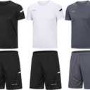 BUYJYA Men's Workout Clothes Athletic Shorts Shirt Set 3 Pack Basketball Football Training Running Gym Christmas gifts (X-Large, 3pack(black/White/Grey))