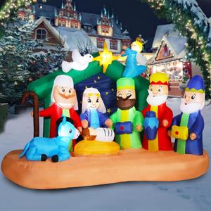 Christmas Inflatables Outdoor Decoration Nativity Scene Inflatable Christmas Blow Up Yard Decorations Nativity Sets with LED Lights Outdoor Indoor Holiday Party Lawn Yard Decor