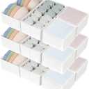 DIMJ Drawer Organizers Clothes, Set of 12 Dresser Organizer Bins, Fabric Closet Organizers and Storage, Shallow Drawer Dividers for Nursery, Clothing, Baby Clothes, Socks, Underwears, Tie (White)