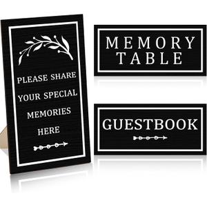 3 PCS Celebration of Life Decoration Wooden Funeral Table Signs Wood Share Memory Sign Guest Book Funeral Memorial Table Condolence(Black)