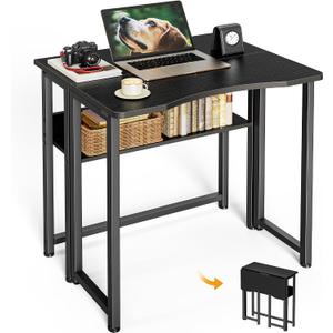 Huuger Folding Desk with Storage Shelf, 23.6 Inch Foldable Computer Table, 18.5"D x 23.6"W