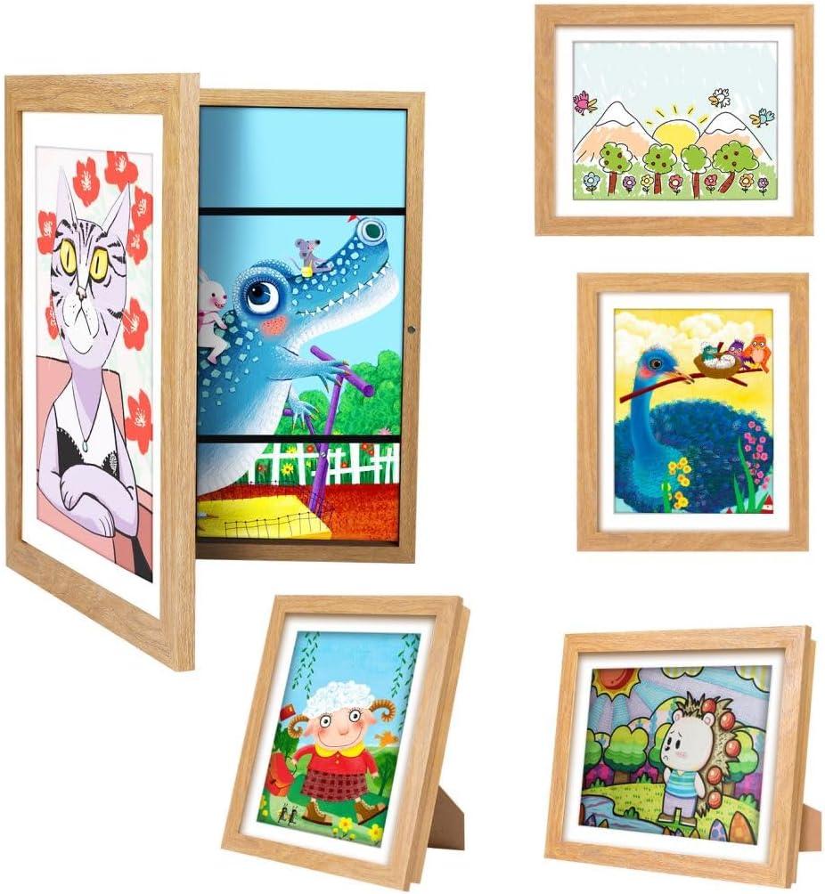 [2-Pack]Kids Art Frames,10x12.5 Front Opening Kids Artwork Frames Changeable, Display 8.5x11 or 9x12 With Mat, Holds 50 Pcs, for 3D Picture,A4 Artwork, Crafts, Children's Drawing, Art Projects Storage-Wood