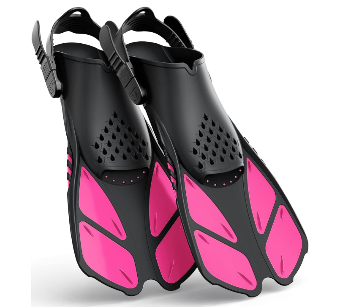 Greatever Snorkel Fins Adjustable Buckles Open Heel Swim Flippers Travel Size Short Swim Fins for Snorkeling Diving Swimming Adult Men Womens