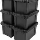 IRIS USA 5 Gallon Lockable Storage Bins with Lids, 6 Pack - Made in USA, Heavy Duty, Stackable Containers, Garage Organizing Bins Moving Tubs, Rugged Sturdy Equipment Utility Box - Black