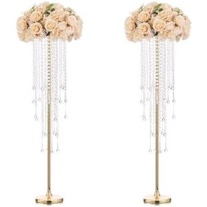 Tall Vases Wedding Centerpieces for Tables - 39.4" Gold Flower Vase with Chandelier Crystal, Centerpiece Table Decorations, Metal Flower Stand for Wedding, Reception, Party, Events, Home Décor, 2 Pcs