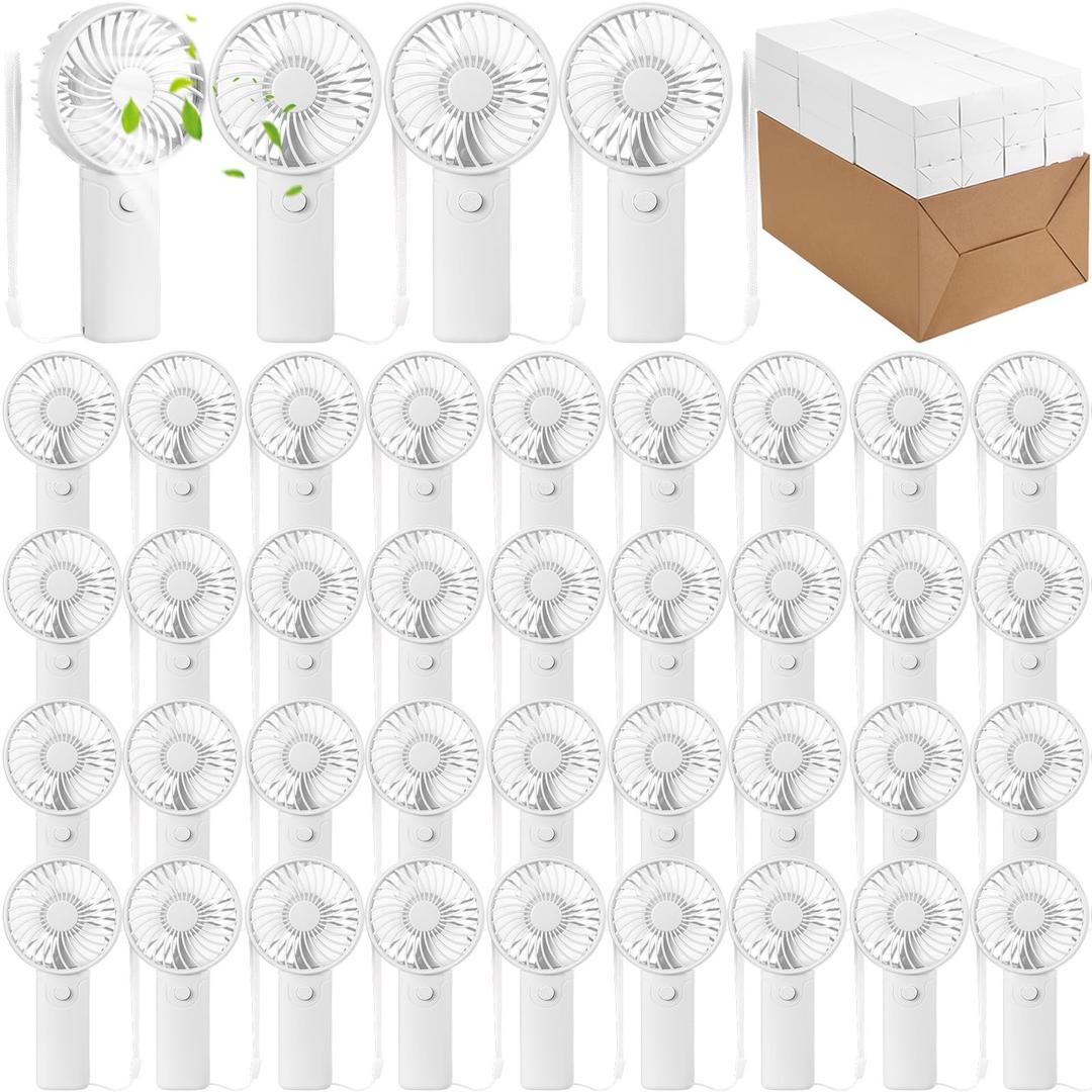 Woanger 60 Pack Mini Handheld Fan Bulk with Rope Hanging Portable Fans Small Personal Cooling for Wedding Travel Makeup Camping Hiking Independent White Box (White)