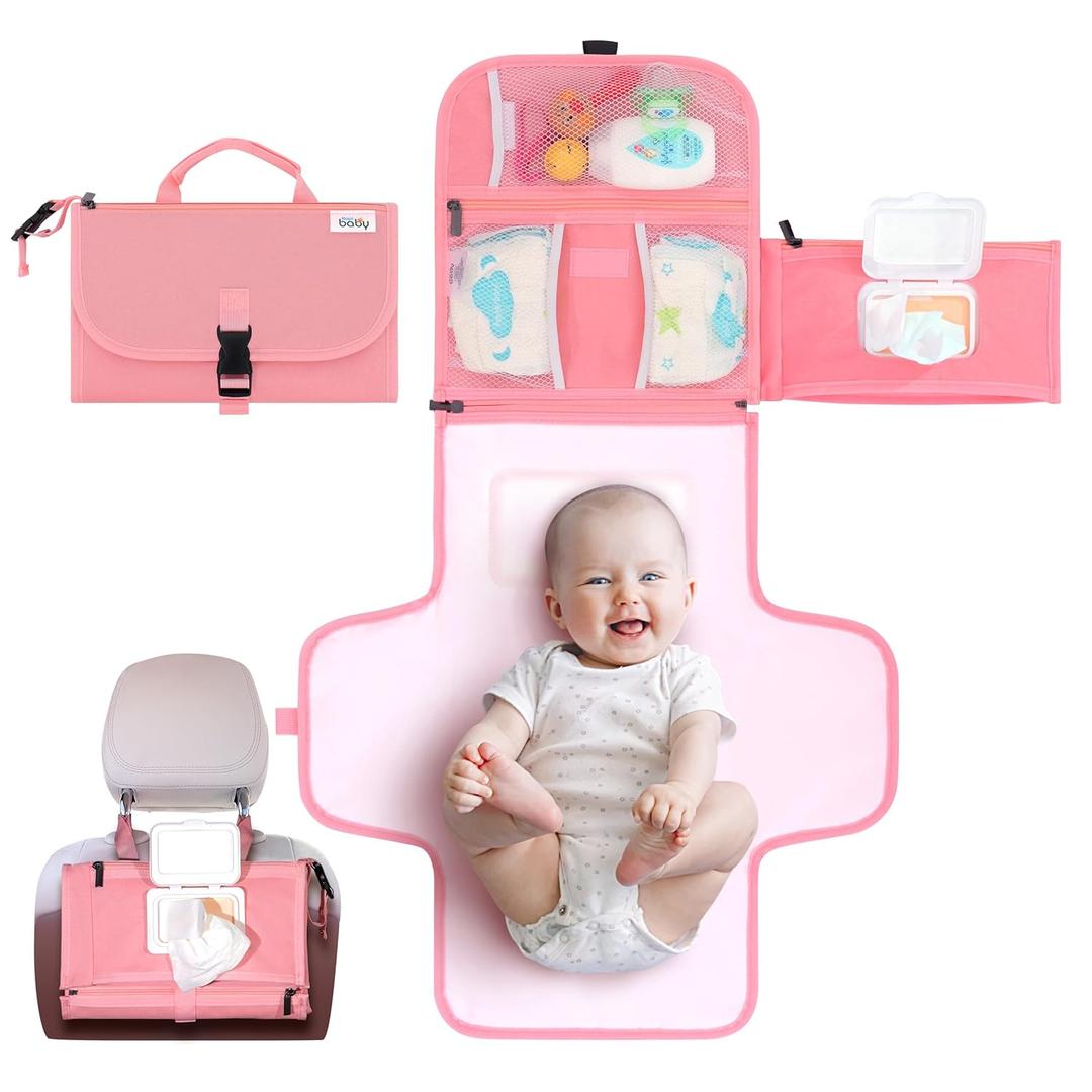 Kopi Baby Portable Diaper Changing Pad - Baby Diaper Changer Travel Bag with Wipes Pocket, Smart Design Portable Changing Mat, Infant Travel Station Kit, Gift for Newborn Girl & Boy 