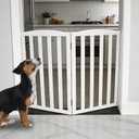 ZJSF Foldable Freestanding Indoor Dog Gate for House Wood White Long Pet Gates Dog Fence for Stairs Puppy Gates for Hallways, Puppy Gate,Support Feet Included, White, 24 "Height-3 Panels
