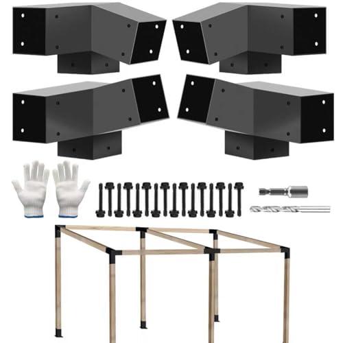 ITeVe.GD 3-Way Pergola DIY Bracket,15° Up and 75° Down Slant Angle Brackets for 4" x 4"(Actual:3.5" x 3.5") Lumber for Outdoor Pergola,Proch,Log Cabin W/Hardware - 4Pack…