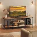 HOOBRO TV Stand with Power Outlets to 65 Inches, TV Console Table with Open Storage Shelves, Industrial Media Entertainment Center for Living Room Bedroom, Rustic Brown and Black BF40DS01
