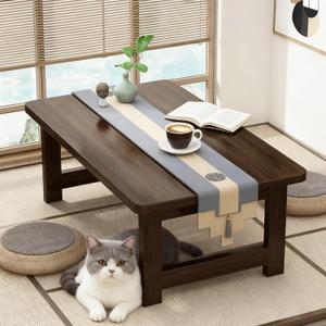 Japanese Floor Table Bamboo Japanese Folding Table Portable Solid Wood Japanese Coffee Table, No Assembly Folding Coffee Table for Sitting on The Floor, Easy Storage (39.4 * 19.7 * 13.8)