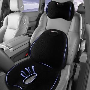 Car Seat Cushion and Lumbar Support Headrest Pillow Mesh Cover Memory Foam Ergonomic Car Cushion Back Neck Support Pillow Sciatica & Back & Tailbone Pain Relief Pillow Black